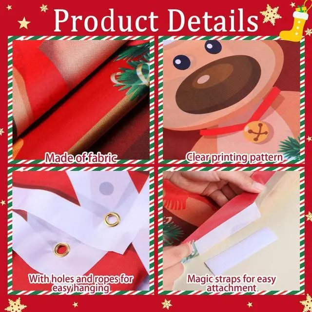 Alt view image 3 of 7 - 8 x 6.5 ft Christmas Reindeer Backdrop Decorations | Reindeer Stable Garage Door Banner Xmas Elk Photo Background for Winter Holiday Party Indoor Outdoor Photo Props Supplies