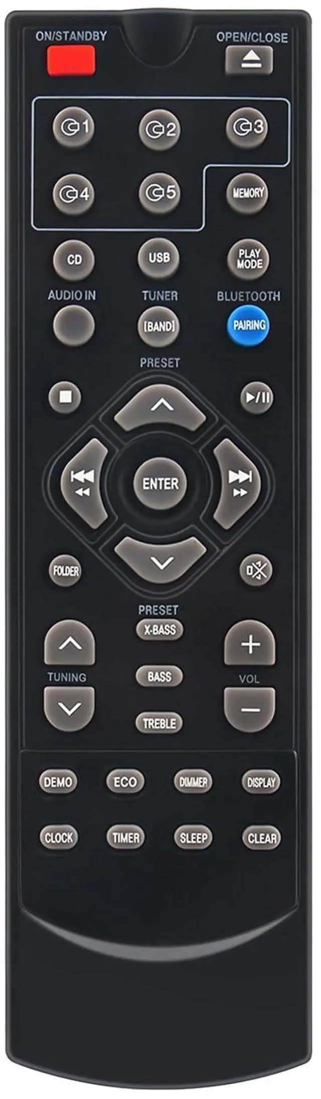Main image of Replacement RRMCGA409AWSA Remote Commander Compatible with Sharp XL-BH250 | 5-Disc Micro Shelf System XL-BH250 (GL) CP-BH250 Audio Speaker