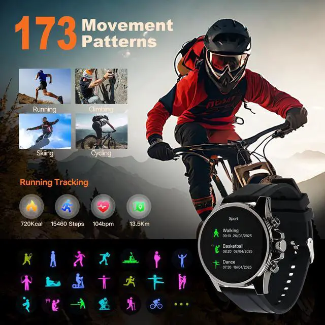 Alt view image 2 of 7 - Smart Watches for Men,1.43" HD Touch Screen,Fitness Tracker Running Watch,Heart Rate/Sleep Monitor,Fitness Smart Watch,Bluetooth,NFC,Compatible with iOS Android,Smart Watch (Black)