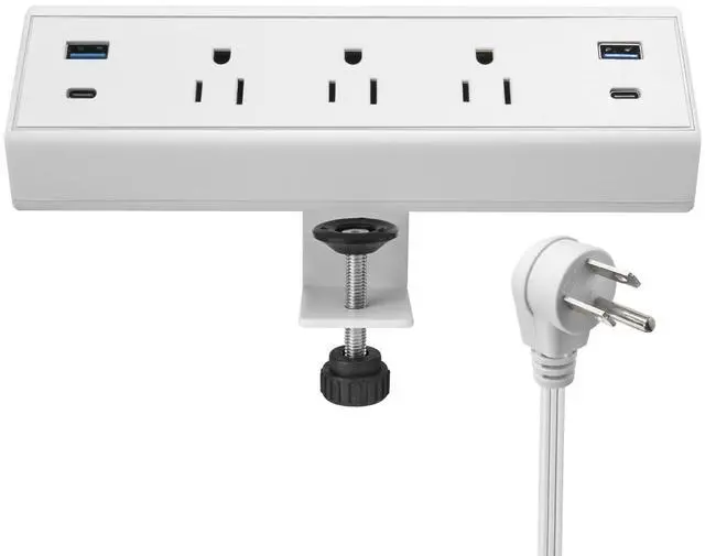 Main image of Desk Clamp Power Strip with USB C 40W Fast Charge 4 USB Ports 3 AC Outlets (White)