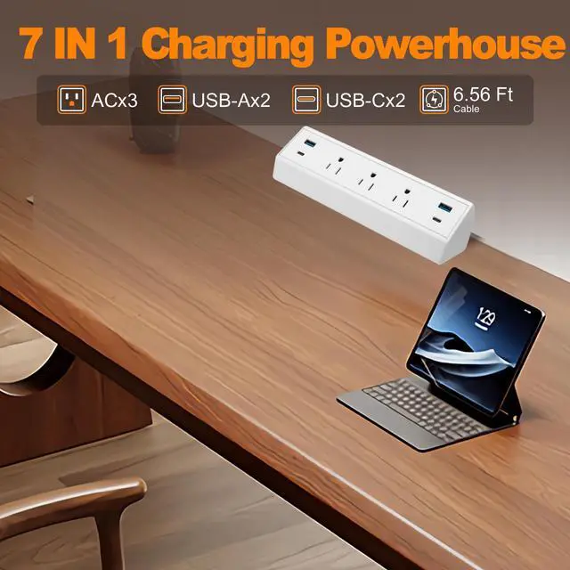 Alt view image 2 of 7 - Desk Clamp Power Strip with USB C 40W Fast Charge 4 USB Ports 3 AC Outlets (White)