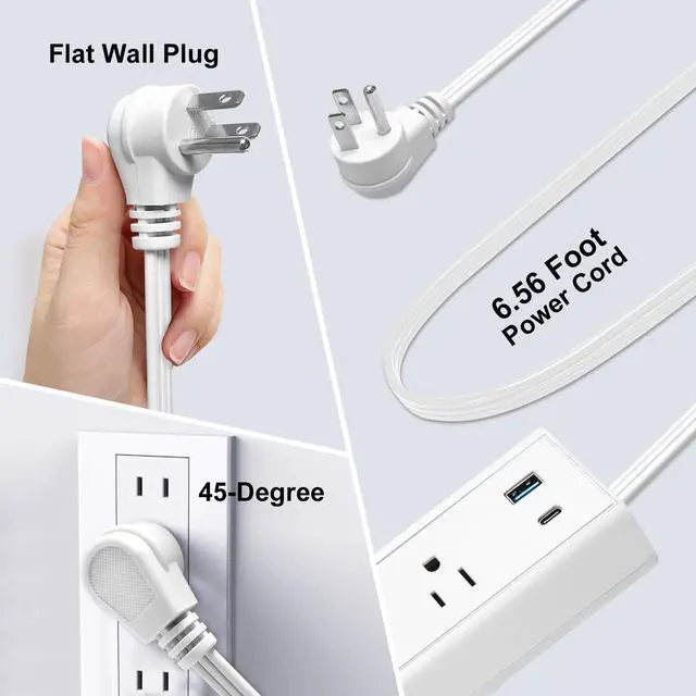 Alt view image 6 of 6 - Clamp-Mount Desktop Power Strip with USB C 3 Outlets 40W Fast Charge ETL | Edge Mounted Desk Clamp Power Station 2 USB-A 2 USB-C Ports 6.56 FT Extension Cord Flat Plug for Home Office Dorm Gaming