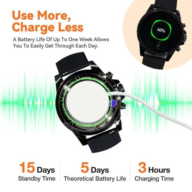 Alt view image 4 of 7 - Smart Watches for Men,1.43" HD Touch Screen,Fitness Tracker Running Watch,Heart Rate/Sleep Monitor,Fitness Smart Watch,Bluetooth,NFC,Compatible with iOS Android,Smart Watch (Black)