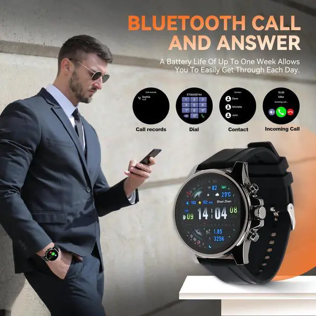 Alt view image 5 of 7 - Smart Watches for Men,1.43" HD Touch Screen,Fitness Tracker Running Watch,Heart Rate/Sleep Monitor,Fitness Smart Watch,Bluetooth,NFC,Compatible with iOS Android,Smart Watch (Black)