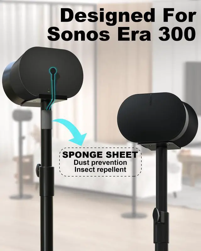 Alt view image 5 of 7 - Speaker Stand for Sonos ERA 300, Premium Metal Design, Adjustable Floor Speaker Stand with Cable Management(2pcs, Black)