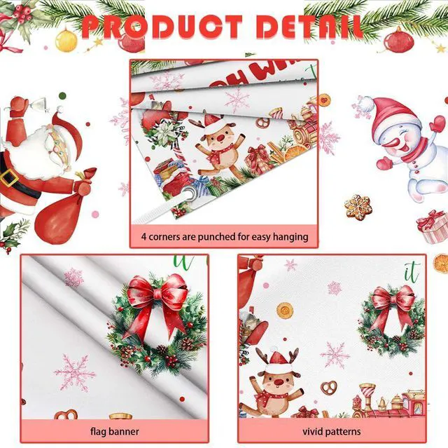 Alt view image 7 of 7 - Christmas 1st Birthday Backdrop Banner, Oh What Fun It is to Be One Birthday Party Supplies, Xmas Tree Santa Gifts Snowman Christmas Birthday Party Decorations, Photo Props 8x6ft
