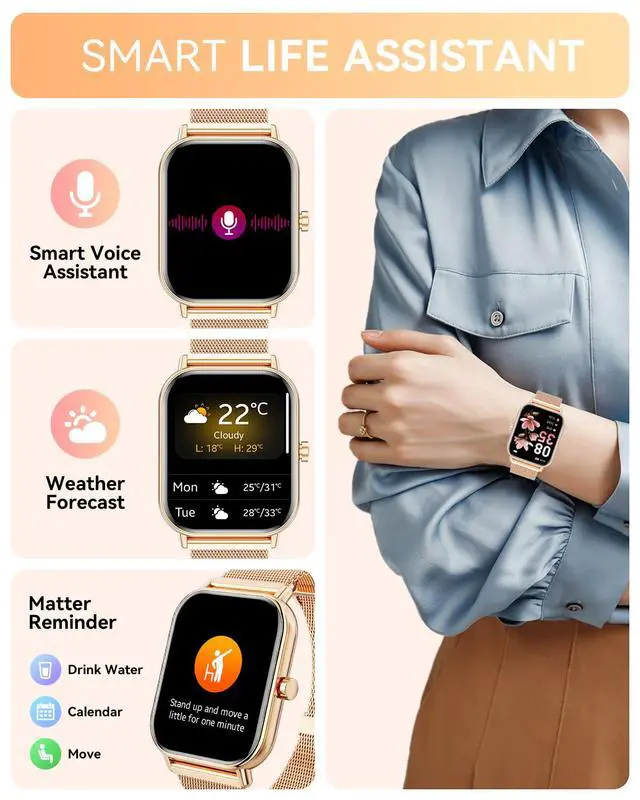 Alt view image 2 of 6 - Smart Watch for Women Men, Fitness Tracker Watch for Android Phones iPhone Compatible, 1.85" Smart Watches for Women Men, 110+ Sport Modes Smartwatch (2 Strap)