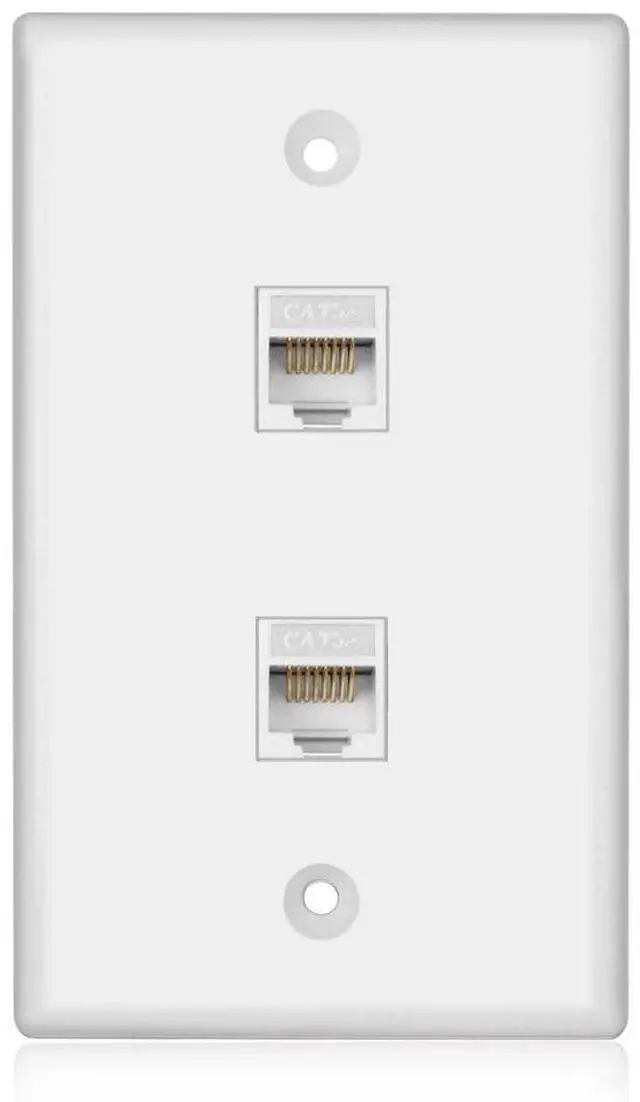 Main image of TNP 2-Port CAT5e Ethernet Wall Plate, Dual RJ45 Female Coupler, White | White 1-Gang Network Outlet Faceplate Connects Two Cat5e Cables with Rj45 Female-To-Female Jacks; Mounting Screws Included