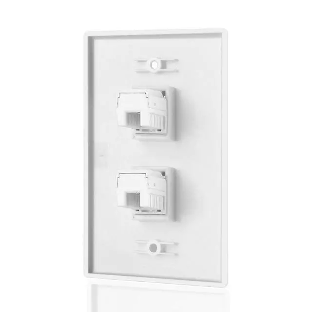 Alt view image 3 of 4 - TNP 2-Port CAT5e Ethernet Wall Plate, Dual RJ45 Female Coupler, White | White 1-Gang Network Outlet Faceplate Connects Two Cat5e Cables with Rj45 Female-To-Female Jacks; Mounting Screws Included