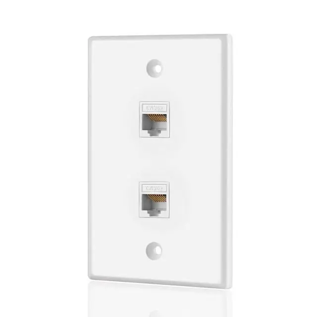 Alt view image 2 of 4 - TNP 2-Port CAT5e Ethernet Wall Plate, Dual RJ45 Female Coupler, White | White 1-Gang Network Outlet Faceplate Connects Two Cat5e Cables with Rj45 Female-To-Female Jacks; Mounting Screws Included