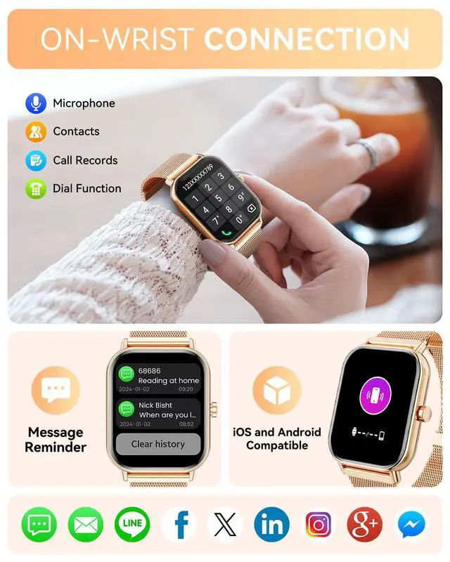 Alt view image 3 of 6 - Smart Watch for Women Men, Fitness Tracker Watch for Android Phones iPhone Compatible, 1.85" Smart Watches for Women Men, 110+ Sport Modes Smartwatch (2 Strap)