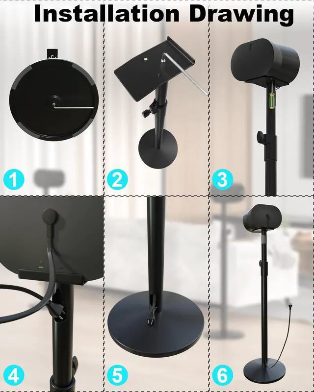 Alt view image 6 of 7 - Speaker Stand for Sonos ERA 300, Premium Metal Design, Adjustable Floor Speaker Stand with Cable Management(2pcs, Black)