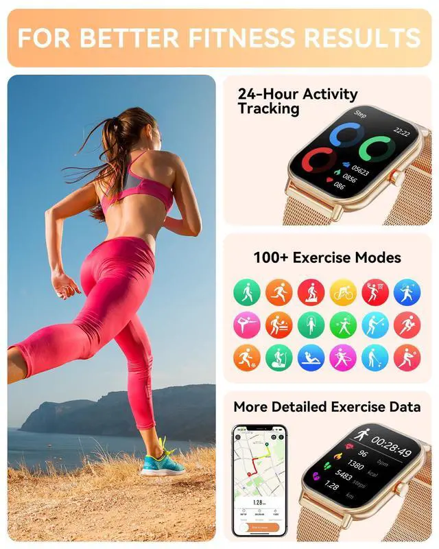 Alt view image 5 of 6 - Smart Watch for Women Men, Fitness Tracker Watch for Android Phones iPhone Compatible, 1.85" Smart Watches for Women Men, 110+ Sport Modes Smartwatch (2 Strap)