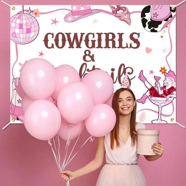 Alt view image 4 of 6 - Cowgirls & Cocktails Backdrop - Disco Western Cowgirl Last Rodeo Decor, Pink Rodeo Boot & Horse Western Cowgirl Bridal Shower Decorations, Nashville Bachelorette Party Supplies 7x5ft
