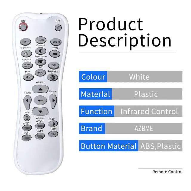 Alt view image 2 of 4 - BR-3003B Projector Replacement Remote Control for Optoma GT1080 HD141X HD142X HD143X HD144X HD26BR HD27 HD27HDR HD28DSE HD29Darbee GT1080Darbee HD39Darbee UHD40 UHD50 UHD550X UHD60 UHZ65