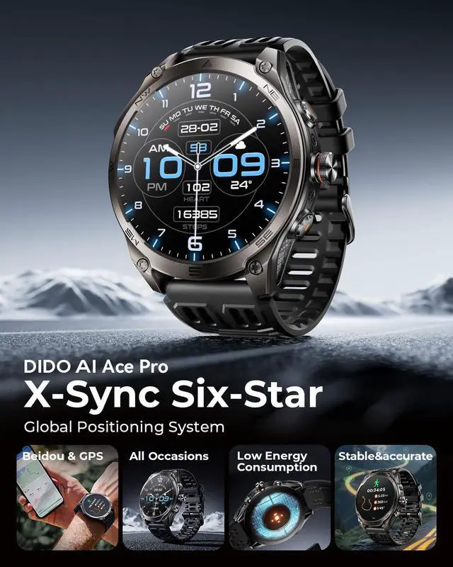 Alt view image 2 of 7 - Ace Pro Outdoor Smart Watch with GPS, 1.75'' Fitness Tracker Smartwatch IP68 Waterproof, Blood Pressure/Heart Rate/Sleep Monitor, Answer/Make Calls for iPhone Android, Black