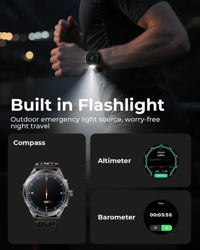 Alt view image 3 of 7 - Ace Pro Outdoor Smart Watch with GPS, 1.75'' Fitness Tracker Smartwatch IP68 Waterproof, Blood Pressure/Heart Rate/Sleep Monitor, Answer/Make Calls for iPhone Android, Black