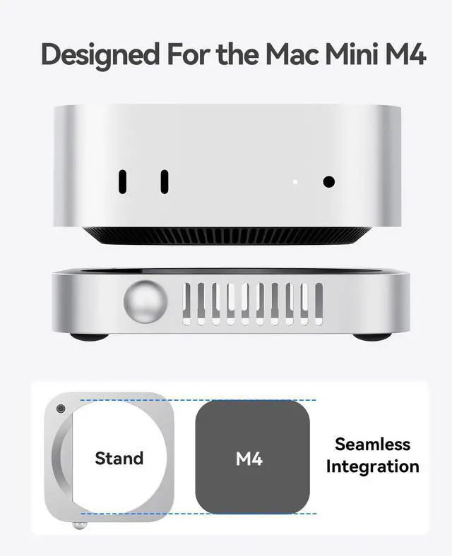 Alt view image 3 of 6 - Mac mini Stand - 360° Airflow Cooling Stand with Built-in Power Switch, Premium ABS Silver Stand for M4 or M4 Pro Mac mini, Anti-Scratch Metallic Finish & Silk-Screened Logo-ST01