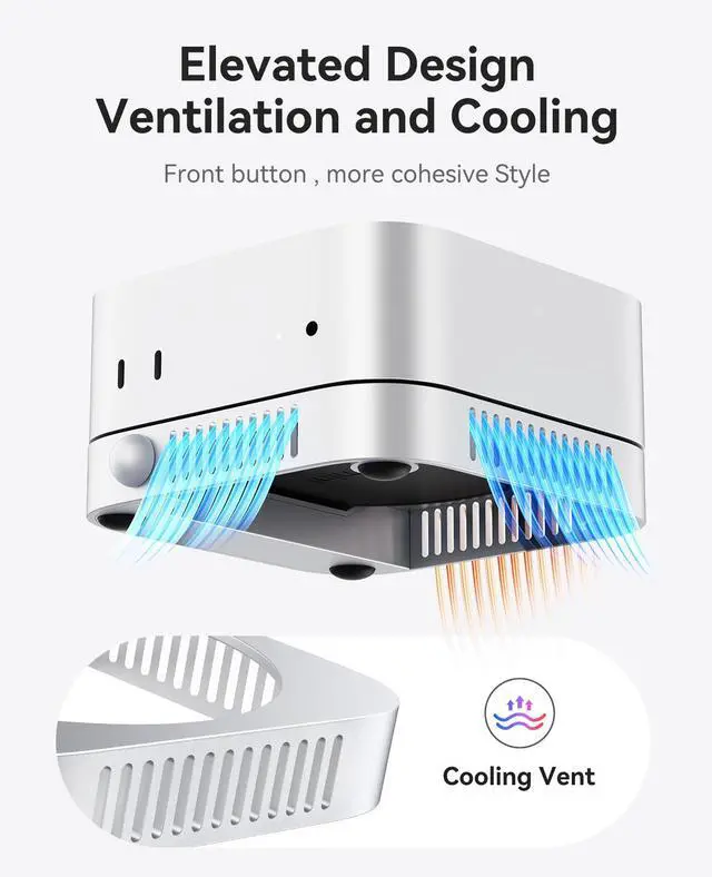 Alt view image 4 of 6 - Mac mini Stand - 360° Airflow Cooling Stand with Built-in Power Switch, Premium ABS Silver Stand for M4 or M4 Pro Mac mini, Anti-Scratch Metallic Finish & Silk-Screened Logo-ST01