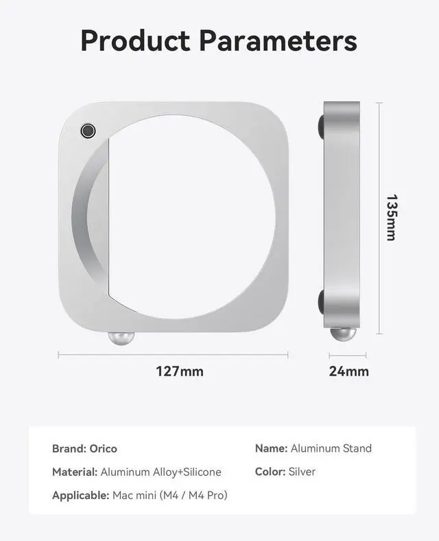 Alt view image 6 of 6 - Mac mini Stand - 360° Airflow Cooling Stand with Built-in Power Switch, Premium ABS Silver Stand for M4 or M4 Pro Mac mini, Anti-Scratch Metallic Finish & Silk-Screened Logo-ST01