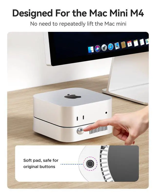Alt view image 2 of 6 - Mac mini Stand - 360° Airflow Cooling Stand with Built-in Power Switch, Premium ABS Silver Stand for M4 or M4 Pro Mac mini, Anti-Scratch Metallic Finish & Silk-Screened Logo-ST01