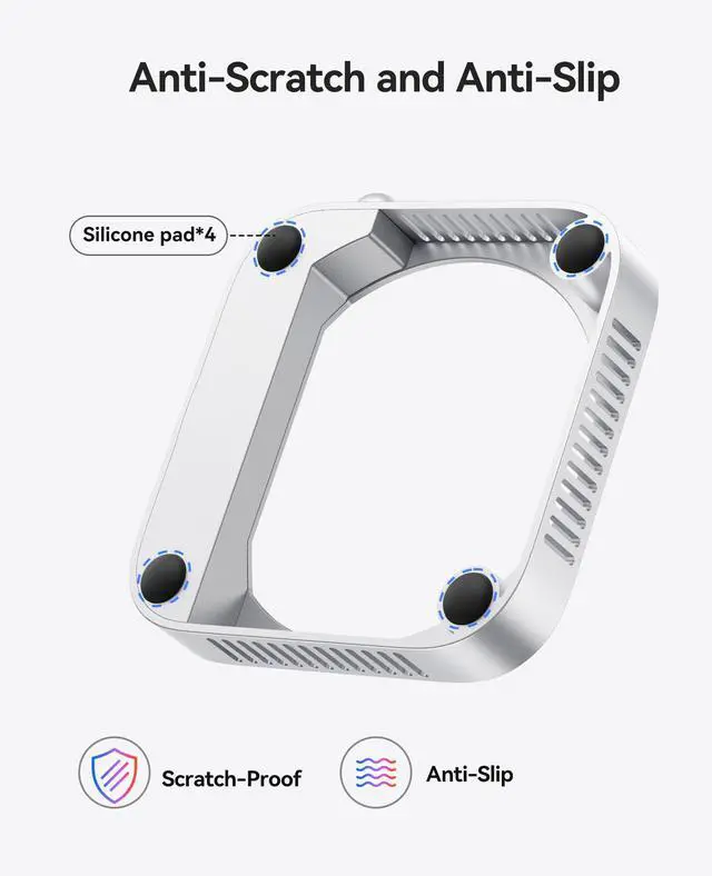 Alt view image 5 of 6 - Mac mini Stand - 360° Airflow Cooling Stand with Built-in Power Switch, Premium ABS Silver Stand for M4 or M4 Pro Mac mini, Anti-Scratch Metallic Finish & Silk-Screened Logo-ST01