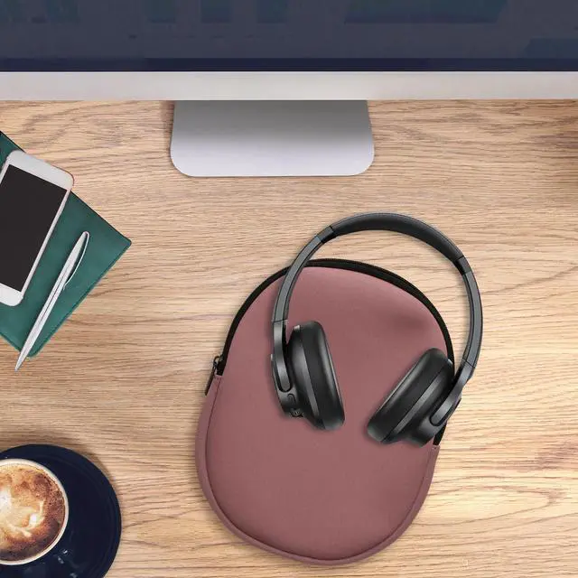 Alt view image 3 of 7 - Neoprene Headphone Case for Headset/Overear Headphone Cover Over-Ear Headset Storage Pouch - Soft Travel Carry Bag Dark Rose
