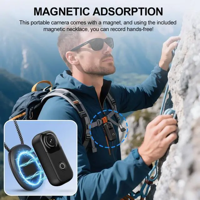 Alt view image 6 of 7 - 4K Mini Action Camera 64GB, 33ft Waterproof WiFi Thumb POV Cam | Magnetic wearable body cam, 150° wide angle, 4K/30fps, 4hr battery, app live preview, hands-free for motorcycle cycling vlog