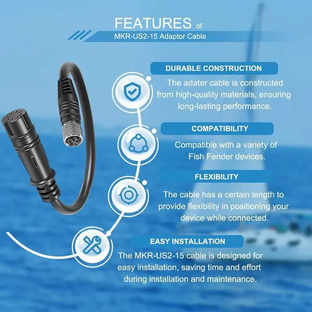 Alt view image 3 of 7 - 1852075 MKR-US2-15 Adapter Cable for Lowrance Hook2 Universal Sonar 2, for Hook Reveal (8-pin)