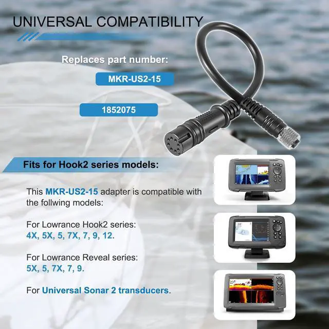 Alt view image 2 of 7 - 1852075 MKR-US2-15 Adapter Cable for Lowrance Hook2 Universal Sonar 2, for Hook Reveal (8-pin)