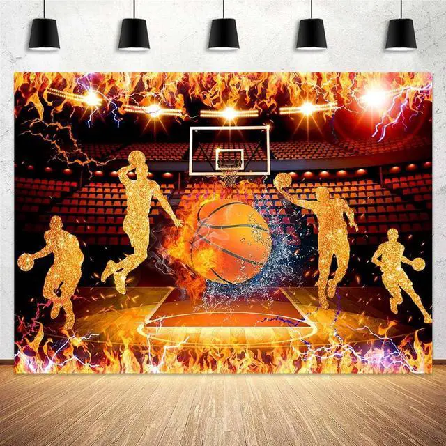 Main image of 10X8ft Basketball Backdrop Banner Boy Basketball Sport Theme Party Stadiums Match Spotlight Ice and Fire Background Fans Club Home Indoor Banner Sports Theme Photography Background