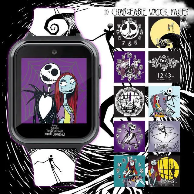 Alt view image 2 of 6 - Disney Nightmare Before Christmas Kids Smartwatch Interactive Jack & Sally Design, 10 Clock Faces, Step Counter, Selfie Camera, Games, Calculator, Alarm & Timer Fits Wrists 5.5"-8.0"