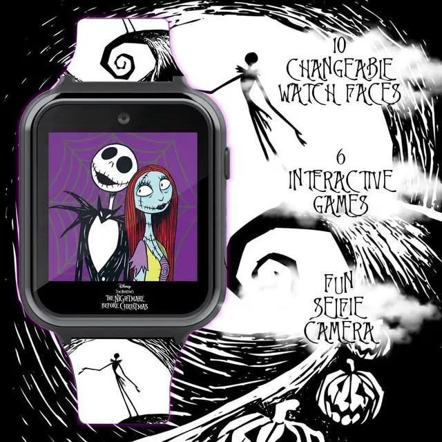 Alt view image 3 of 6 - Disney Nightmare Before Christmas Kids Smartwatch Interactive Jack & Sally Design, 10 Clock Faces, Step Counter, Selfie Camera, Games, Calculator, Alarm & Timer Fits Wrists 5.5"-8.0"