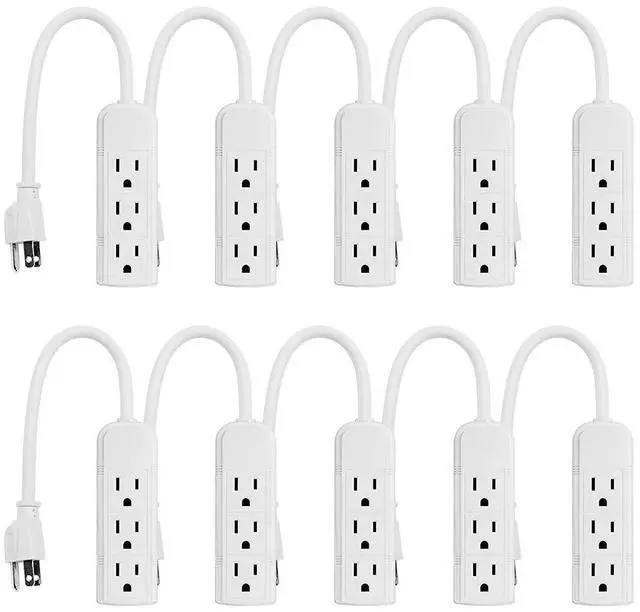Main image of Uninex PS28E WTv2 Compact Grounded 3-Outlet Power Strip, 1-Foot | Value Pack, ETL Listed, White, 10-Pack