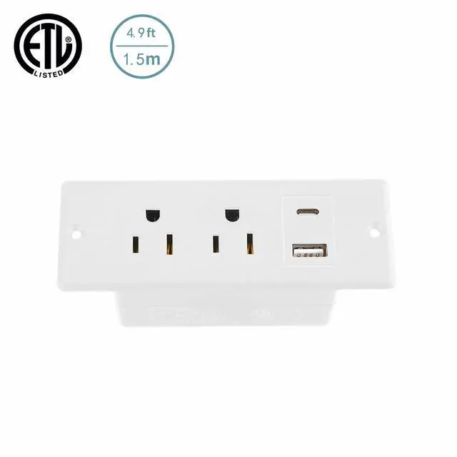 Alt view image 3 of 6 - Recessed Power Strip with USB-C and USB-A, 2/3 AC Outlets, in-Desk Flush Mount Power Strip, 125V 12A 1500W, for Desk Countertop Kitchen Island
