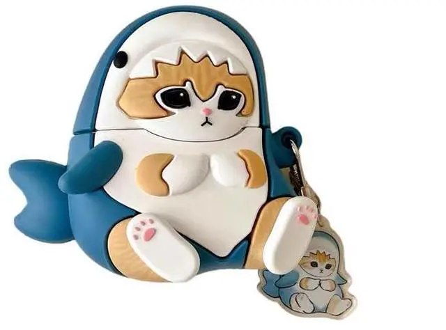 Main image of Soft Silicone Case Compatible with Apple AirPods 1 2 3 Pro 3D Cartoon Keychain Blue Shark Ginger Cat Kitty Kitten Animal Cute Lovely Adorable Kids Girls (for AirPods Pro 3 2025)