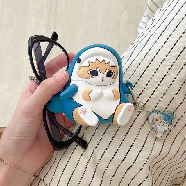 Alt view image 2 of 5 - Soft Silicone Case Compatible with Apple AirPods 1 2 3 Pro 3D Cartoon Keychain Blue Shark Ginger Cat Kitty Kitten Animal Cute Lovely Adorable Kids Girls (for AirPods Pro 3 2025)