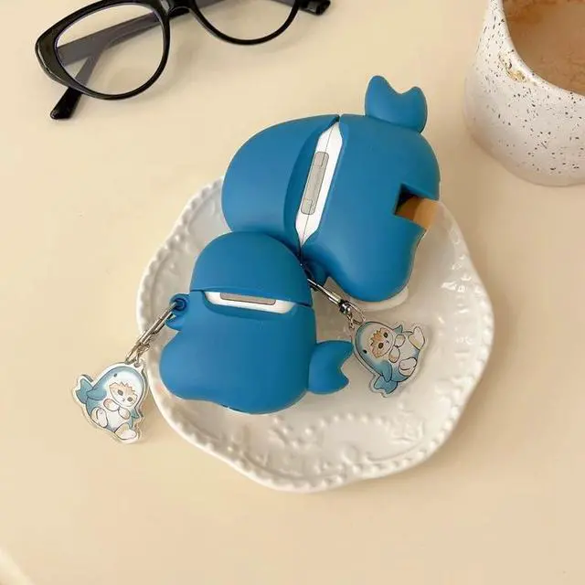 Alt view image 3 of 5 - Soft Silicone Case Compatible with Apple AirPods 1 2 3 Pro 3D Cartoon Keychain Blue Shark Ginger Cat Kitty Kitten Animal Cute Lovely Adorable Kids Girls (for AirPods Pro 3 2025)