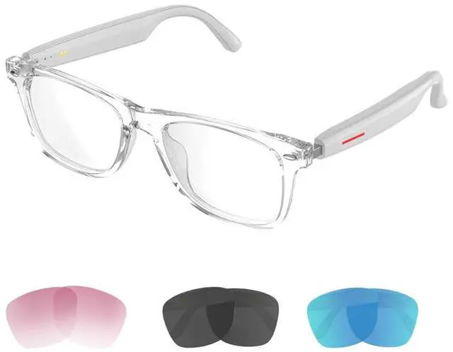 Main image of TWS Smart Bluetooth Audio Glasses - Glesses Lens Kits (Blue Light Blocking & Sunglasses & Pink & Blue) for Office Outdoor Sports Drive - Smart Glasses for Men & Women - White Frame