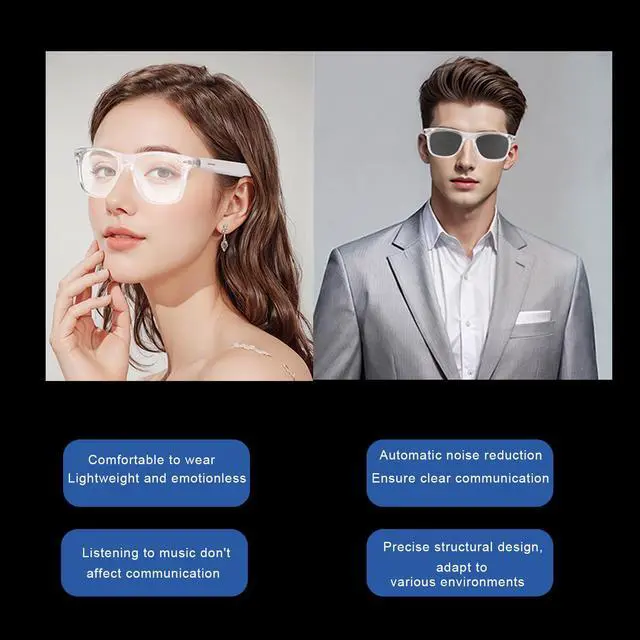 Alt view image 3 of 6 - TWS Smart Bluetooth Audio Glasses - Glesses Lens Kits (Blue Light Blocking & Sunglasses & Pink & Blue) for Office Outdoor Sports Drive - Smart Glasses for Men & Women - White Frame