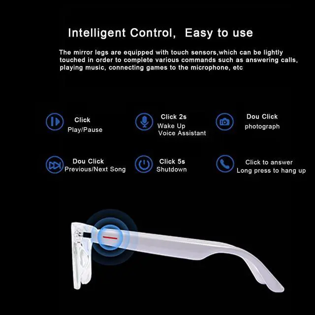Alt view image 4 of 6 - TWS Smart Bluetooth Audio Glasses - Glesses Lens Kits (Blue Light Blocking & Sunglasses & Pink & Blue) for Office Outdoor Sports Drive - Smart Glasses for Men & Women - White Frame