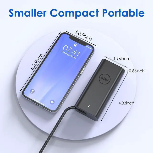 Alt view image 3 of 7 - 65W USB C Laptop Charger Compatible with Dell DS16260 DS14260 DC16251 | Fit for Dell XPX 13 DX13260 9350 9345 DA14250 Dell Pro PC14250 PC16250