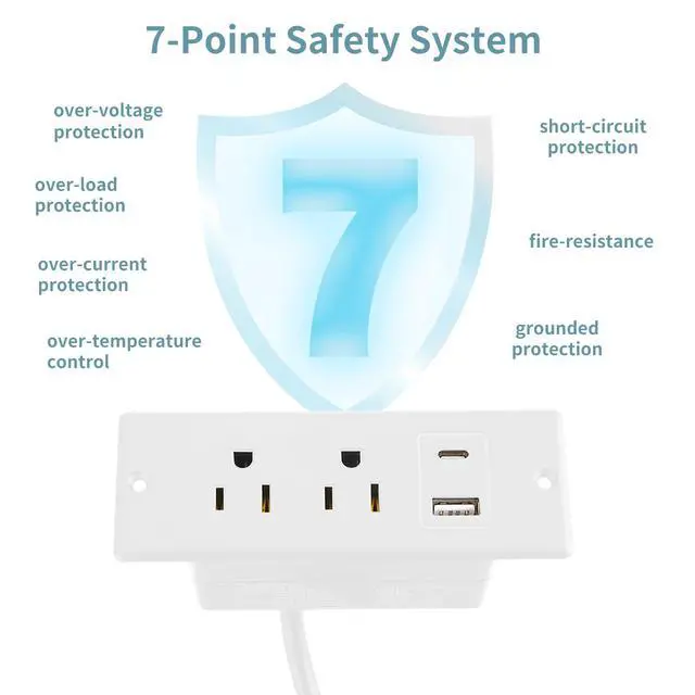 Alt view image 4 of 6 - Recessed Power Strip with USB-C and USB-A, 2/3 AC Outlets, in-Desk Flush Mount Power Strip, 125V 12A 1500W, for Desk Countertop Kitchen Island