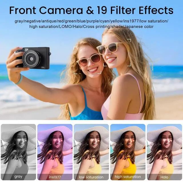Alt view image 4 of 6 - 5K UHD 75MP Digital Camera for Photography - 18X Zoom, Autofocus, 32GB, Anti-Shake WiFi Vlogging Camera with Fill Light, 180 Flip Screen Compact Vlog Travel Camara for YouTube, Two Batteries