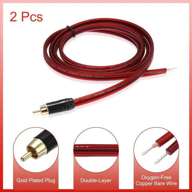 Alt view image 3 of 6 - 2 Pcs RCA to Bare Wire Open End Audio Cable, 4.9ft (1.5 Meter) 14AWG Gold Plated Audio Cable, RCA Extension Wire for Guitar, Speakers