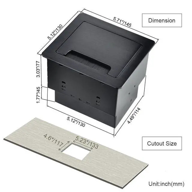 Alt view image 5 of 7 - Conference Table Power HubTabletop Brush Cable Cubby Connectivity Box with 2 AC Power + 2 USB-C Charger(33W) + 4 Cable Holes with 5.58ft Power Cord for Conference Office (C+C)