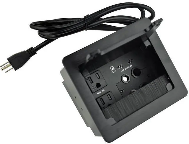 Main image of Conference Table Power HubTabletop Brush Cable Cubby Connectivity Box with 2 AC Power + 2 USB-C Charger(33W) + 4 Cable Holes with 5.58ft Power Cord for Conference Office (C+C)