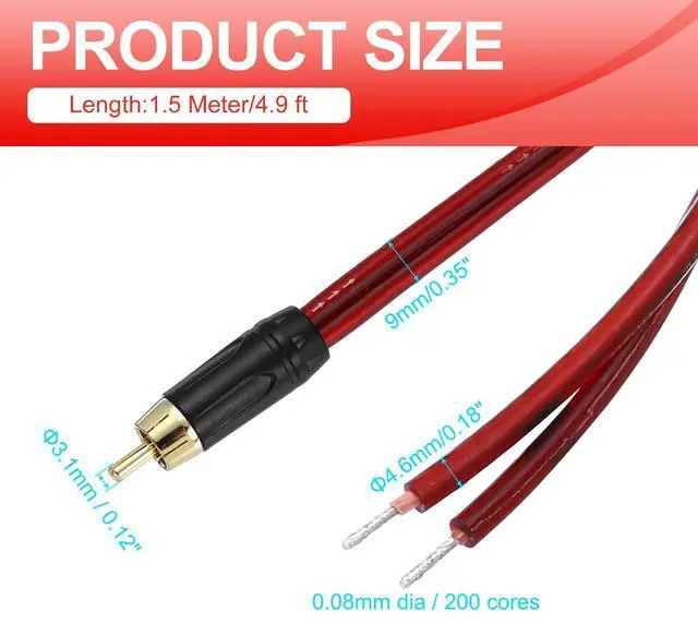 Alt view image 2 of 6 - 2 Pcs RCA to Bare Wire Open End Audio Cable, 4.9ft (1.5 Meter) 14AWG Gold Plated Audio Cable, RCA Extension Wire for Guitar, Speakers