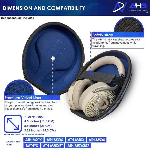 Alt view image 3 of 7 - AHG Spartan Carrying case Compatible with Focal Bathys, Beyerdynamic DT700 Pro X DT900 Pro X, Audio Technica ATH-M50X ATH-M50XBT ATH-M50XBT2 ATH-M40X ATH-M30X etc. Strong/Durable/Protective case