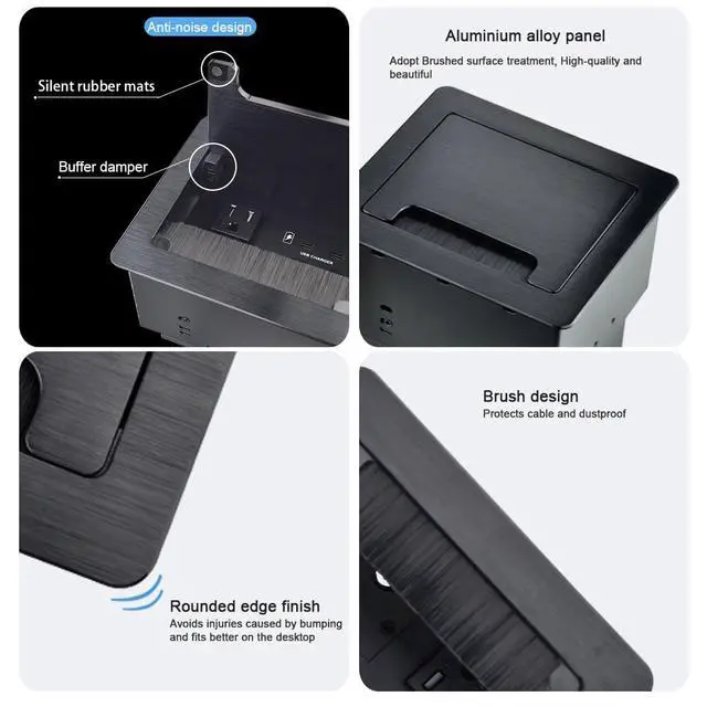 Alt view image 4 of 7 - Conference Table Power HubTabletop Brush Cable Cubby Connectivity Box with 2 AC Power + 2 USB-C Charger(33W) + 4 Cable Holes with 5.58ft Power Cord for Conference Office (C+C)